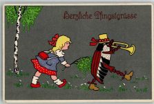 Trompete vermenschlicht Pfingsten HWB Serie 1355 Maikäfer Künstlerkarte