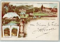 61476 W6242 Kronthal , Taunus 1896 Lithographie Victoria-Pensionat Füllhaus Direktionsgebäude Schwanenteich Seerose