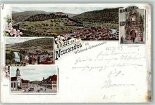 75305 W7540 Neuenbürg , Württ 1898 Lithographie Schlossthor Bahnhof Sensenfabrik Hauptstraße