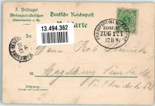 65385 W6220 Assmannshausen 1897 Lithographie Rhein Burg Rheinstein Niederwalddenkmal Verse Bahnpost Frankfurt-Koblenz Zg. 121