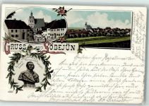 06193 O4106 Löbejün 1899 Lithographie Dr. Karl Loewe-Denkmal Dorfmitte