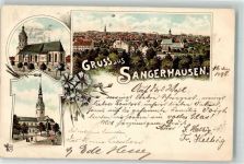 06526 O4700 Sangerhausen 1896 Lithographie Ulrichlirche St. Jakobi-Kirche