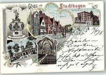 31655 W3060 Stadthagen 1898 Lithographie Auferstehungs-Monument Rathaus Krankenhaus Bahnhof