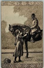 O9900 Plauen , Vogtl sign. A. Enders Jugendfürsorge Pferd und Reiter Mädchen verteilt Blüten Blumentag 1911