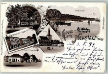 23730 W2430 Neustadt in Holstein 1897 Lithographie Amtsgericht Rathaus Julienbad Hafen