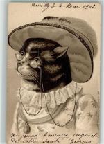 vermenschlicht Monokel Hut Tolle Karte Verlag Edgar Schmidt Serie 524 Katze 1902 Lithographie / Prägedruck