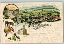 79379 W7840 Müllheim , Baden 1897 Lithographie Volkstracht Marktplatz Rathaus