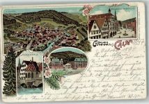 75365 W7260 Calw 1897 Lithographie Rathaus Handelsschule Nikolauskapelle