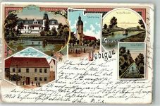 04895 O7901 Uebigau , Elster 1901 Lithographie Gasthaus Steiner Schloss Stadtkirche Anna-Kanal Elsterbrücke
