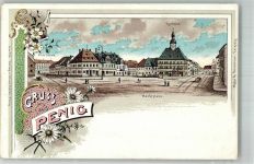 09322 O9294 Penig Lithographie Rathaus Marktplatz Altes Schloss