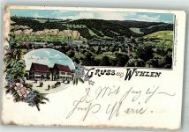 79639 W7889 Wyhlen 1903 Lithographie Gasthaus zum Rössle Gasthaus zum Löwen Bahnpost