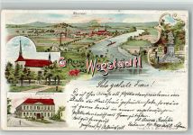 Steti Wegstädtl 1908 BOAKC Stadtkirche Bürgerschule Kaiser-Josef-Denkmal Lithographie