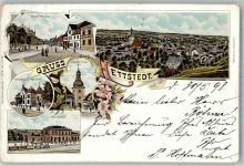 06333 O4270 Hettstedt , Sachs-Anh 1898 Lithographie Bahnhof Kaiserl. Postamt Saiger Tor Marktplatz