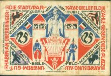 W4800 Bielefeld 25 Mark aus Leinenstoff zweilagig Notgeld Deutschland 1921 Notgeldschein