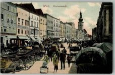 4600 Wels 1906 Foto AK Marktszene Wochenmarkt