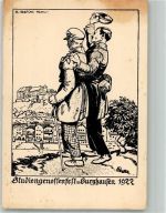 84489 W8263 Burghausen , Salzach Lithographie / Künstlerkarte Studentika Studiengenossenfest 1922 sign. A. Reich