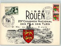 76000 Rouen 1962 - 29. Congres National des Fils des tues Wappen Sonderstempel
