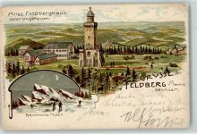 61389 W6384 Feldberg , Taunus 1904 Gebrauchsspuren altes Feldberghaus Brunhildis Felsen im Winter Skifahrer