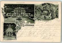 82488 W8107 Ettal 1898 Lithographie Schloß Linderhof Blaue Grotte Wasserwerke