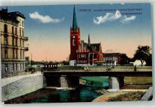Liegnitz Legnica 1915 - Kaiser Friedrich Gedächniskirche u. Katzbachbrücke Straßenbahn