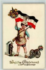 Geburtstag Kind Spielzeug Kanone Fahne Schwarz-Weiß-Rot Verlag EAS Patriotik WK I, Deutschland 1916