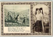 Weinlese Tracht Bordüre mit Weintrauben AK Wein