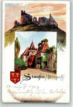 79219 W7813 Staufen , Breisgau Künstlerkarte Ruine Wappen sign. Biese