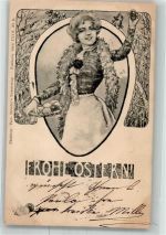 Serie XXXII Nr. 6 Jugendstil Ostern Frau mit Eiern TSN 1900 Künstlerkarte
