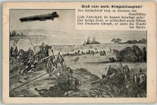 Westl. Kriegsschauplatz Zeppelin Spruch AK Patriotik WK I, Deutschland 1915 Gebrauchsspuren