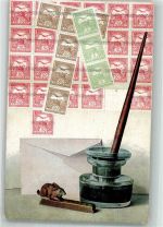 Tintenfass Briefmarken Motiv Ungarn 1911 Foto AK