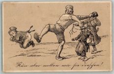 Die Feinde verprügeln Karikatur Propaganda WK I Künstlerkarte