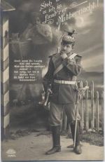 Steh ich in finstrer Mitternacht-, Soldat und sein Mädchen, Spruch, Militär, Uniform, Gewehr Militär um 1914/18