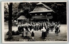 Roznov Rosenau 1932 Foto AK Tracht Musikgruppe Tanz Ort lt. Stempel