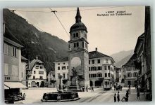 Altdorf UR Dorfplatz mit Telldenkmal Straßenbahn