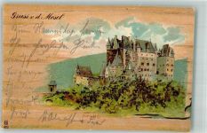 56294 W5401 Wierschem 1904 Lithographie Burg Elz Bahnpost