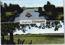 27313 W2817 Dörverden - Fluss Schiff Baum Feld Baum Zaun