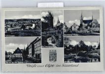 57462 W5960 Olpe , Biggesee - Kurkölner Platz, Stadtpark, Wappen, Fachwerk, Hexenturm
