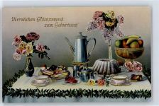 Blumenvase , Geburtstag , Prägedruck gedeckter Tisch