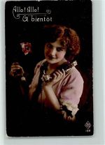 Allo!Allo! A bientot Frau mit Rose - RB 168 Foto 1909 AK Telefon