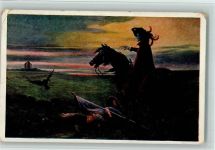 sign J. Fischer - Kriegsbote , der Tod reitet auf einem Pferd WK I AK Eckknick Tod