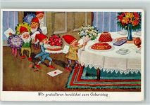 Geburtstag - gedeckter Tisch, Kuchen AK Zwerg 1929
