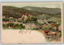98716 O6303 Elgersburg Lithographie Blick nach Elgersburg Kühe