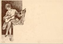 O9659 Markneukirchen Gitarre - Werbung: Johannes Adler - Verkauf von Musikinstrumenten - Frau mit Gitarre , signiert Musikinstrument Künstlerkarte
