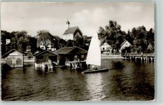 86938 W8913 Schondorf , Ammersee - Blick auf das älteste Kirchlein am See Segelboot