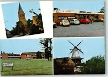 26683 W2915 Saterland Gebrauchsspuren Rückseite mit Abschürfungen und Kleberesten Kirche Edeka-Geschäft Windmühle Schulzentrum