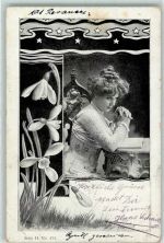 Jugendstil AK Buch lesen 1901 Gebrauchsspuren