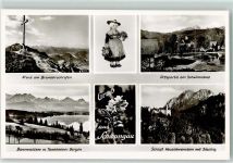 87645 W8959 Schwangau - Kreuz am Branderschrofen Ortspartie am Schwimmbad Bannwaldsee mit Tannheimer Bergen Schloß Neuschwanstein mit Säuling