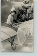 Weihnachten Fotomontage Kind Tannenbaum AK Glückwunsch Flugzeug 1913 Gebrauchsspuren