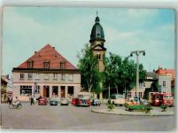 17192 O2060 Waren - Neuer Markt Reisebusse Kirche Fahradfahrerin