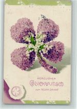 Kleeblatt aus Blüten, Maiglöckchen, Neujahr AK Blütenbild 1910 Prägedruck